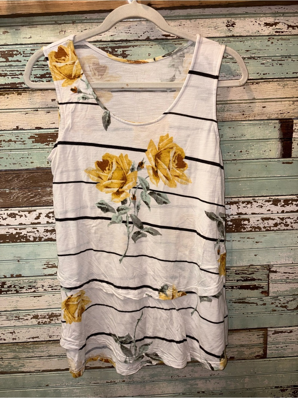 Latched Mama Women’s Easy Access Nursing Tank Top White with Yellow Rose Print
